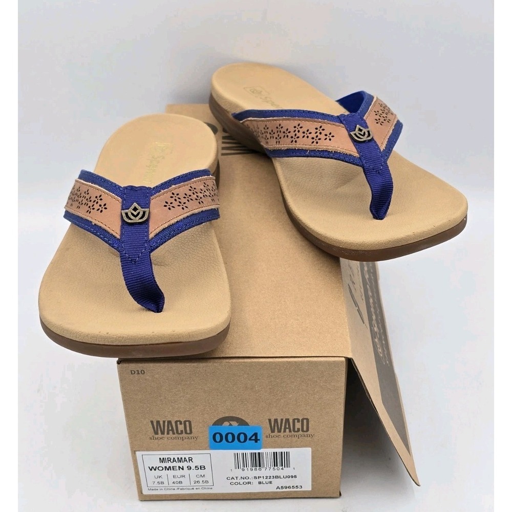 Spenco Miramar SP1223BLU Women Brown Blue‎ Synthetic Flip-Flops Sandals Sz 9.5 B